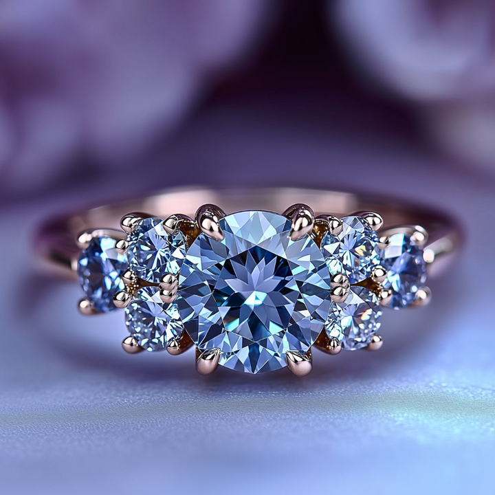 Celestial Wave Ring™ Colored Gem Stone – Timeless Sparkle in a Blue Moissanite Trio