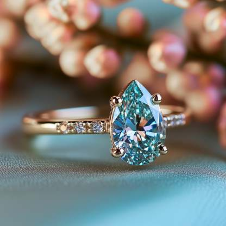 Moonlit Tide Ring™ Colored Gem Stone – Ocean Elegance in a Radiant Pear Cut