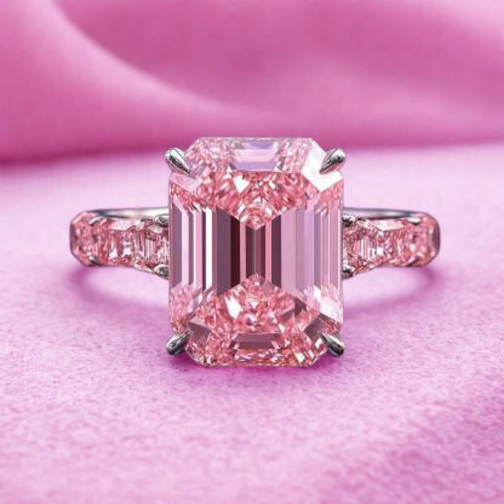 Twilight Petal Ring™ Colored Gem Stone – Bold Elegance in a Blush Emerald-Cut Design