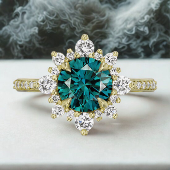 Teal Gleam Ring™ Luxury Ring – Golden Twilight in Every Sparkle