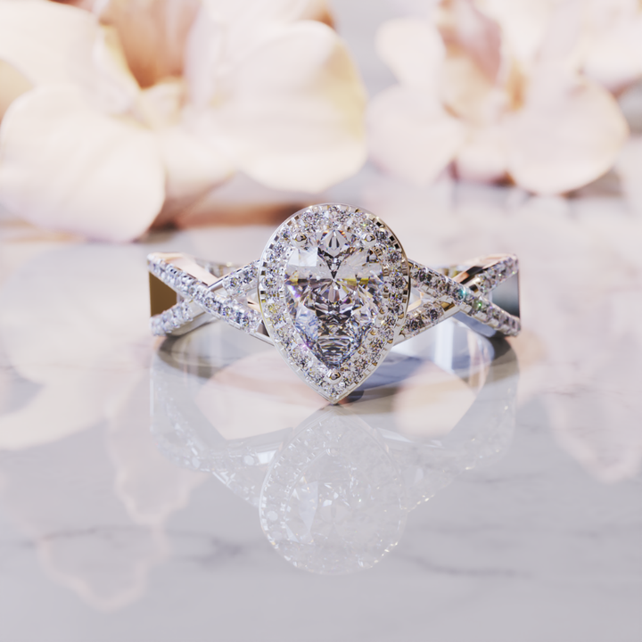 Icy Drop Ring™ Colored Gem Stone – Frosted Brilliance in a Halo of Light