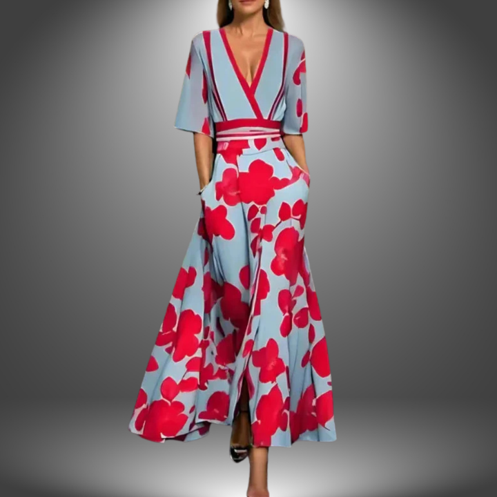 Alexa™ Long Dress Collection - Chic Floral V-Neck Maxi Dress