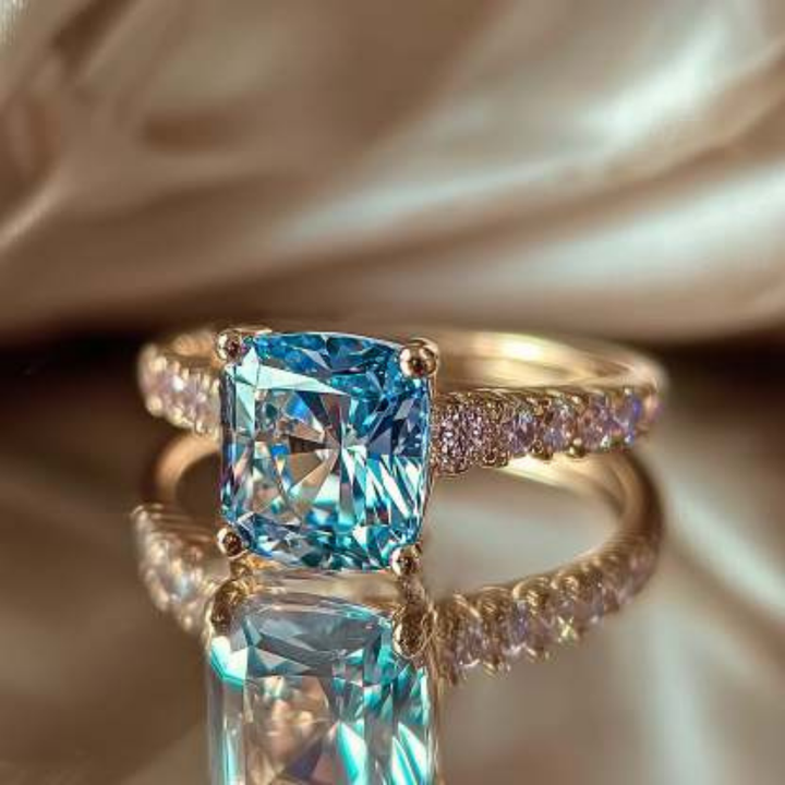 Sky Stone Ring™ Colored Gem Stone – Ocean Sparkle in a Vivid Cushion-Cut Design
