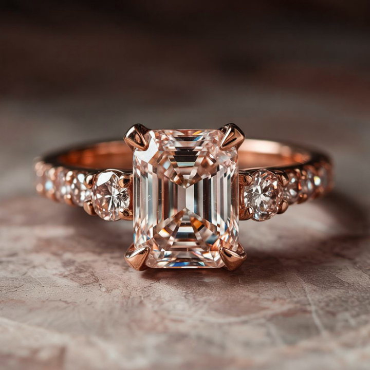 Mirror Flame Ring™ Colored Gem Stone – Rose Gold Radiance with Geometric Brilliance