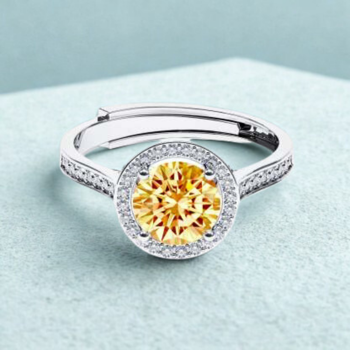 Sunkissed Glow Ring™ Colored Gem Stone – Golden Light in a Classic Halo Design