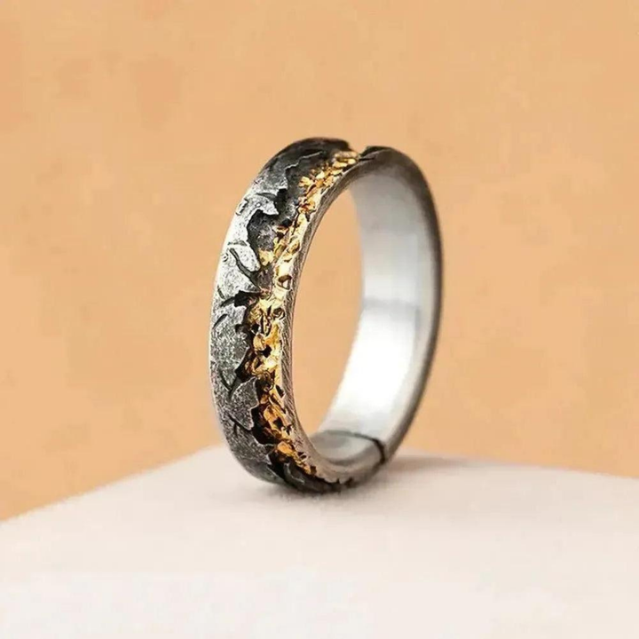 Sky Morris Homer Ring™ Men Jewelry – Rustic Grey-Gold Cracked Texture Band