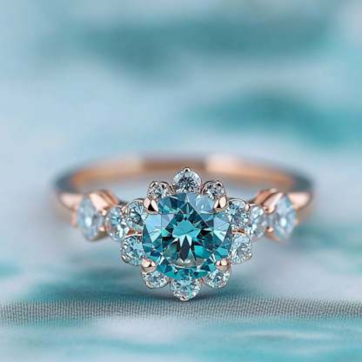 Serene Halo Ring™ Colored Gem Stone – Celestial Glow in a Radiant Blue Halo