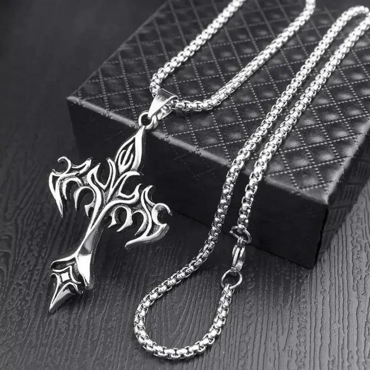 Moon Madrid Huntsville Necklace™ Men Jewelry – Stainless Steel Flame Cross Pendant Necklace