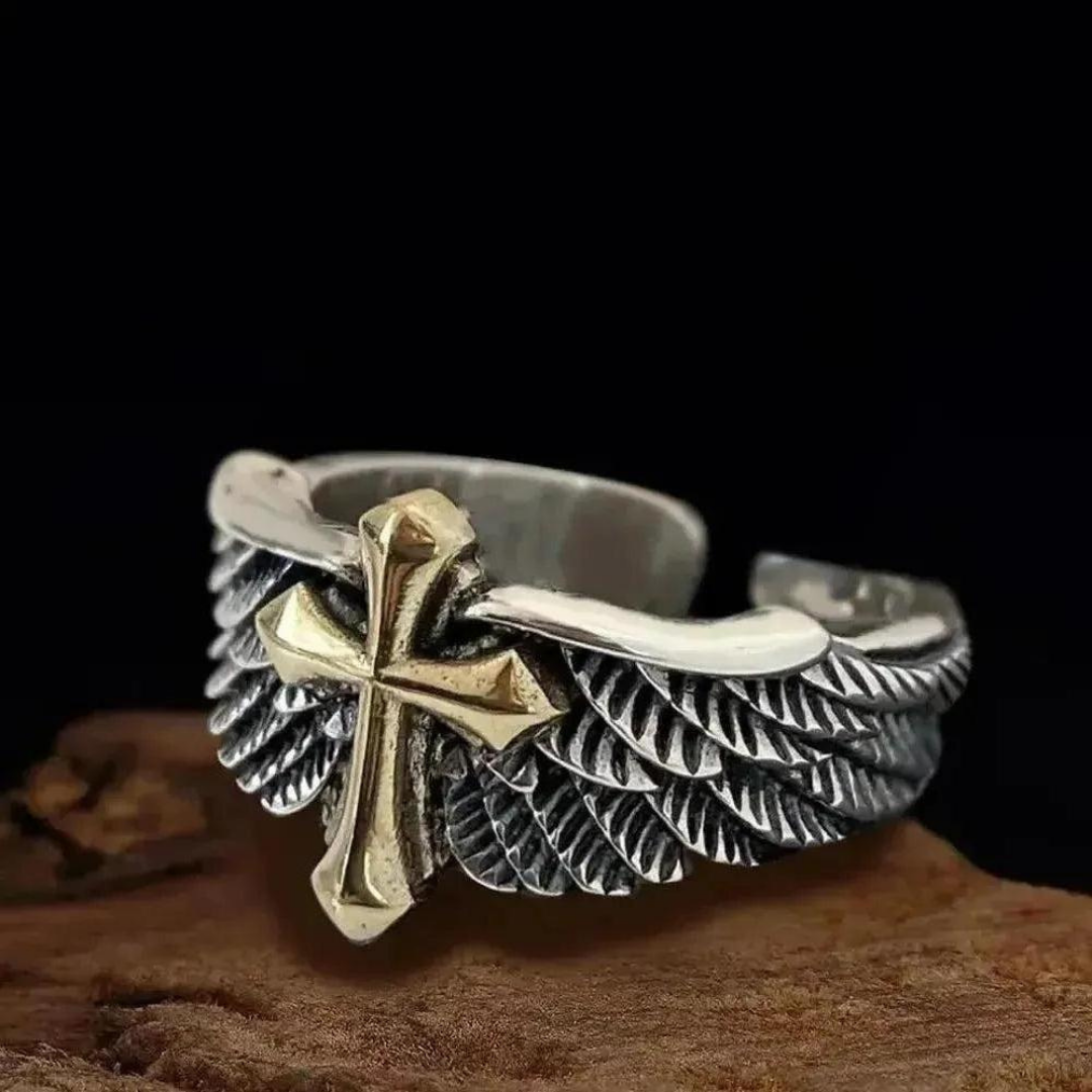 Saint Martin West Memphis Ring™ Men Jewelry – Winged Cross Open Band Ring