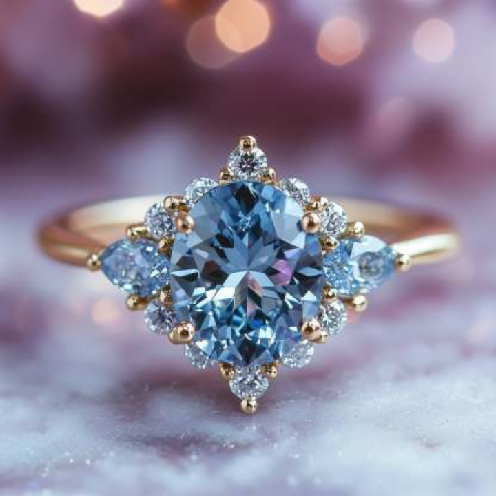 Frosted Blue Ring™ Colored Gem Stone – Regal Radiance in an Icy Blue Halo