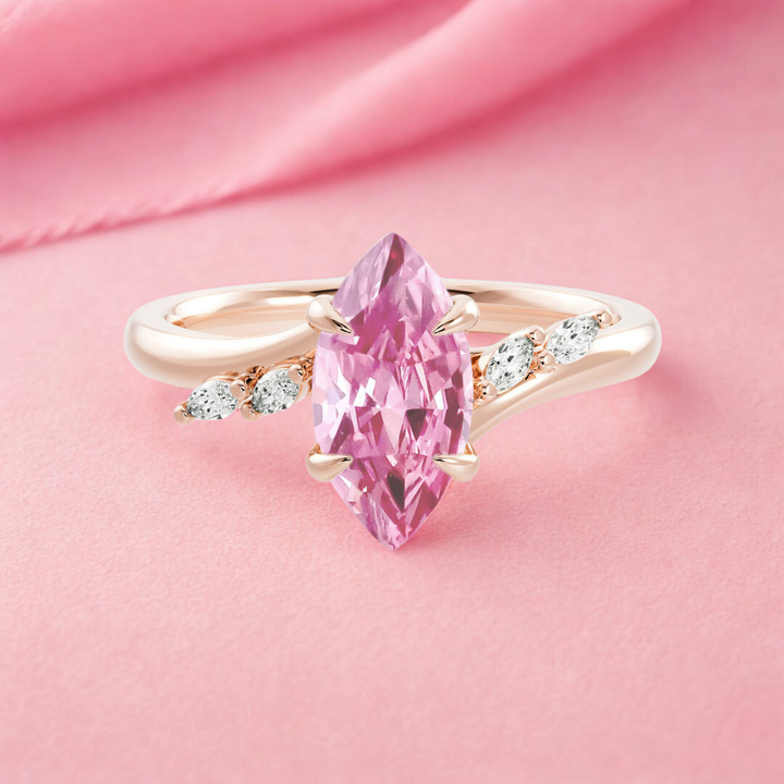 Petal Twist Ring™ Luxury Ring – 2 Carat Pink Sapphire with Leaf Accents in Rose Gold