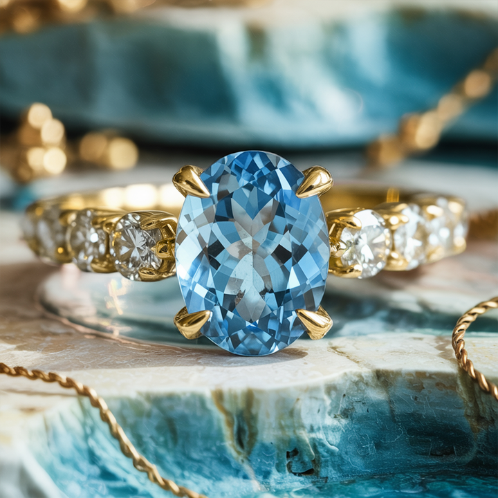 Moonwave Ring™ Colored Gem Stone – Celestial Serenity in Oceanic Blue
