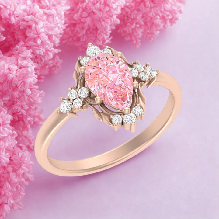Blush Stardust Ring™ Luxury Ring – 1 Carat Pink Sapphire in Floral Cluster Rose Gold Setting