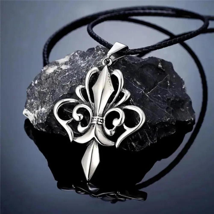 Moon Madrid Guntersville Necklace™ Men Jewelry – Stainless Steel Fleur-de-Lis Norse Pendant
