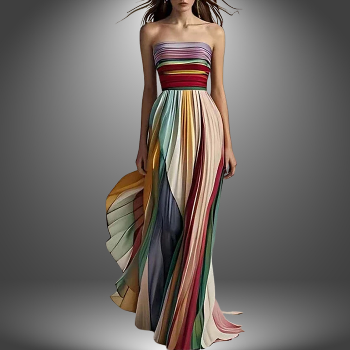 Abigail™ Long Dress Collection - Strapless Colorful Pleated Maxi Dress