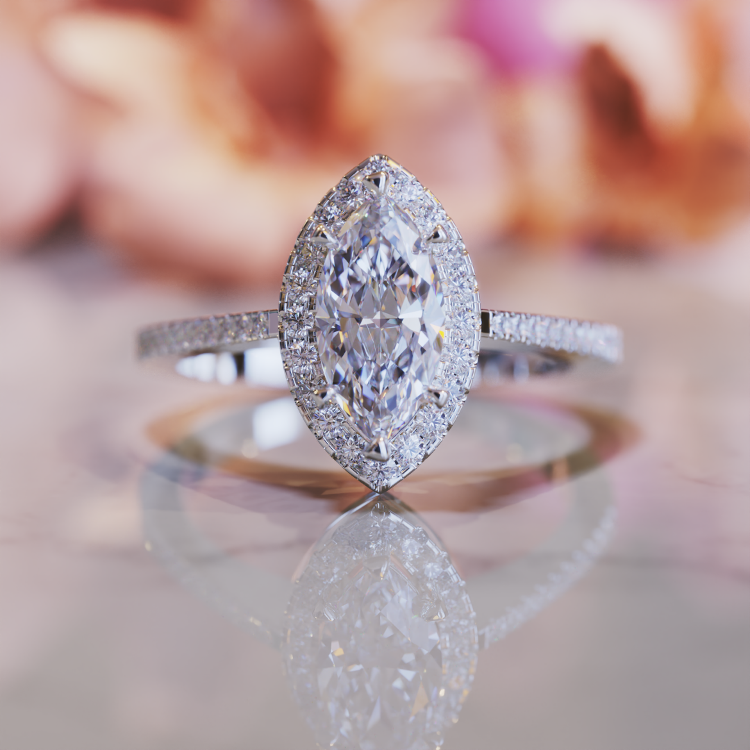 Mocking Jay Ring™ Colored Gem Stone – Sleek Sophistication in a Marquise Halo Design