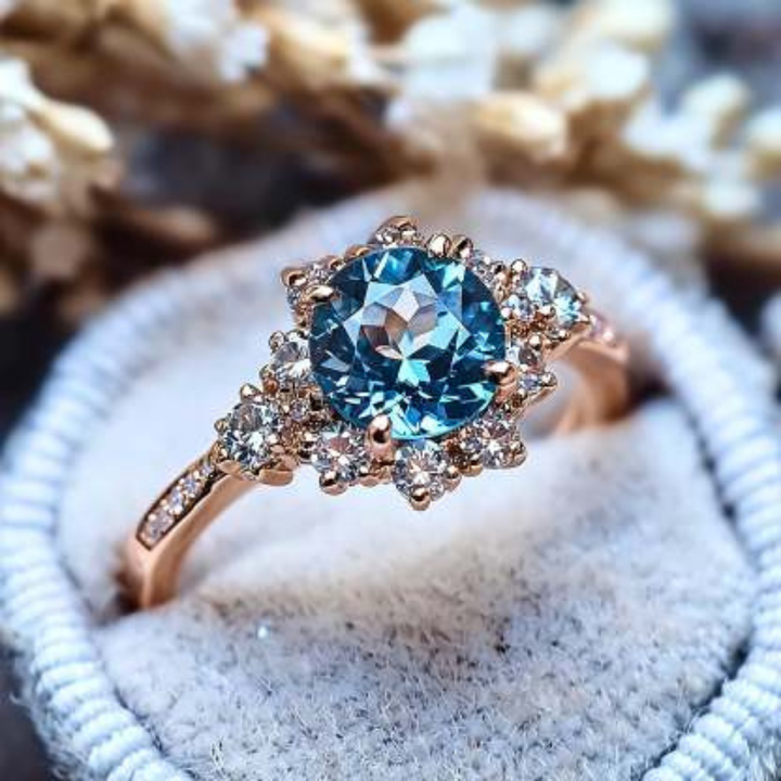 1.5ct Round Blue Moissanite Ring™ Luxury Ring – Sparkling Brilliance in Rose Gold & Gold