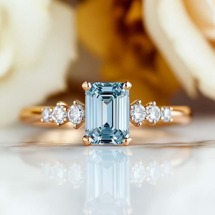 Azure Dream Ring™ Colored Gem Stone – Eternal Brilliance in an Emerald-Cut Design