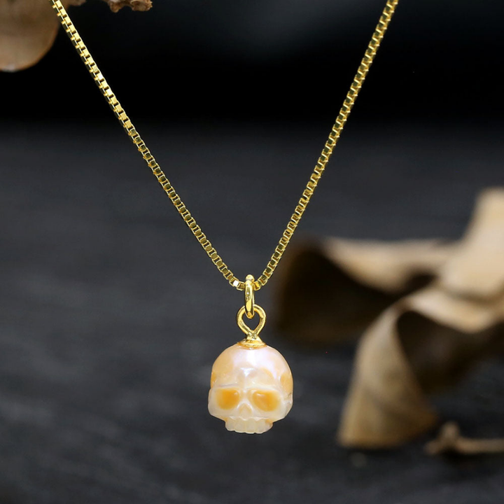 Dainty Simple Pearl Cranium Pendant Necklace™ Skull Accessories  – Refined Edge with Everyday Grace