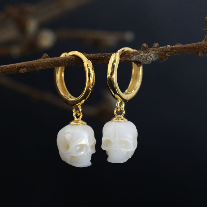 Classic Skull Pearl Drop Huggie Hoop Earrings™ Skull Accessories  – Comfort Meets Gothic Grace