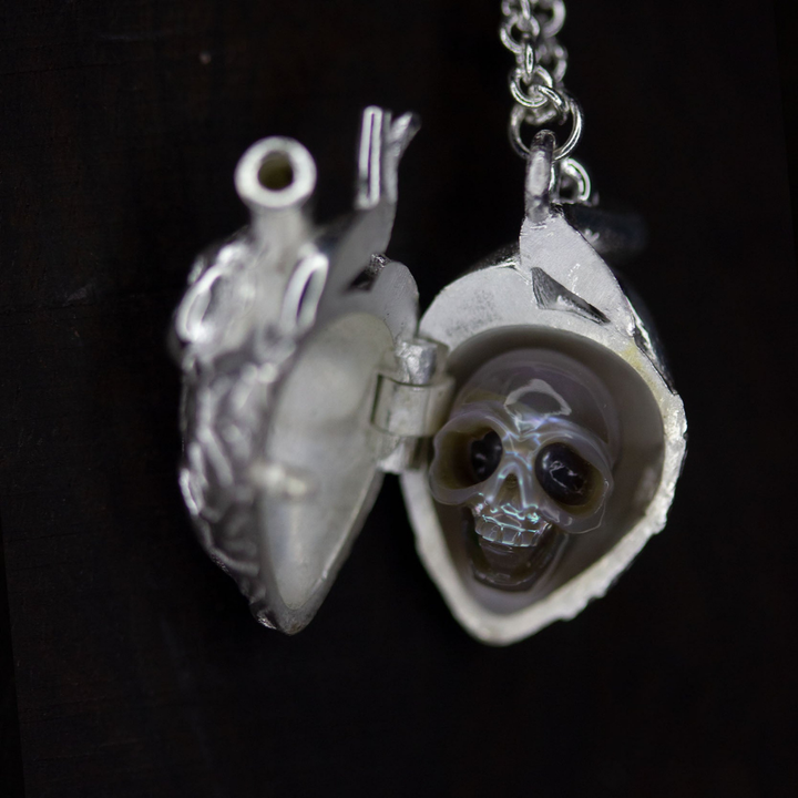Soul in the Depths™ Skull Accessories  - Openable Anatomical Heart Pearl Skull Necklace