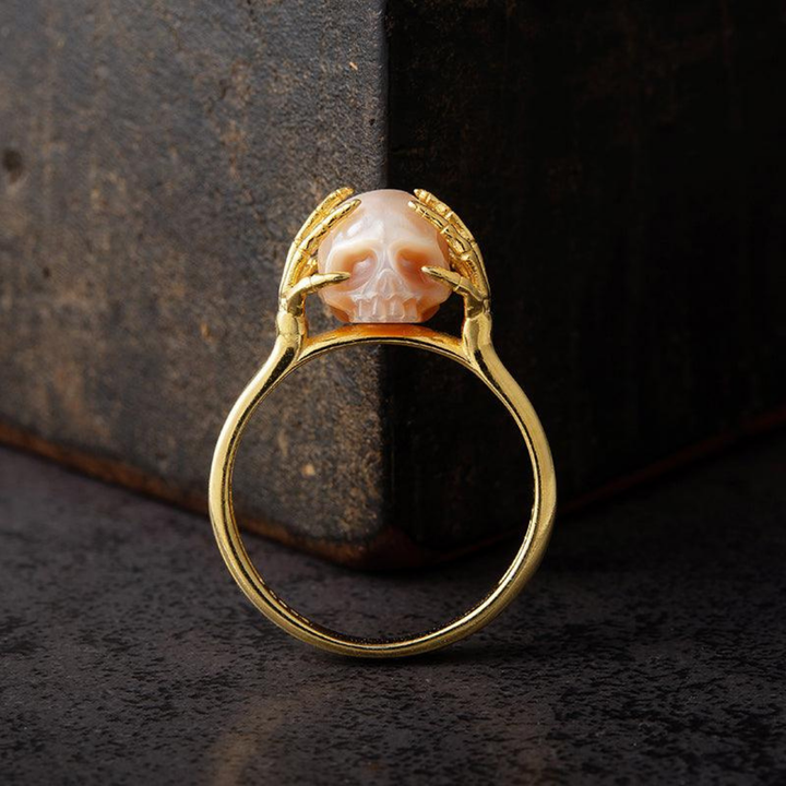 Hands On Head Pearl Cranium Ring™ Skull Accessories  – Gothic Elegance in Sculpted Pearl