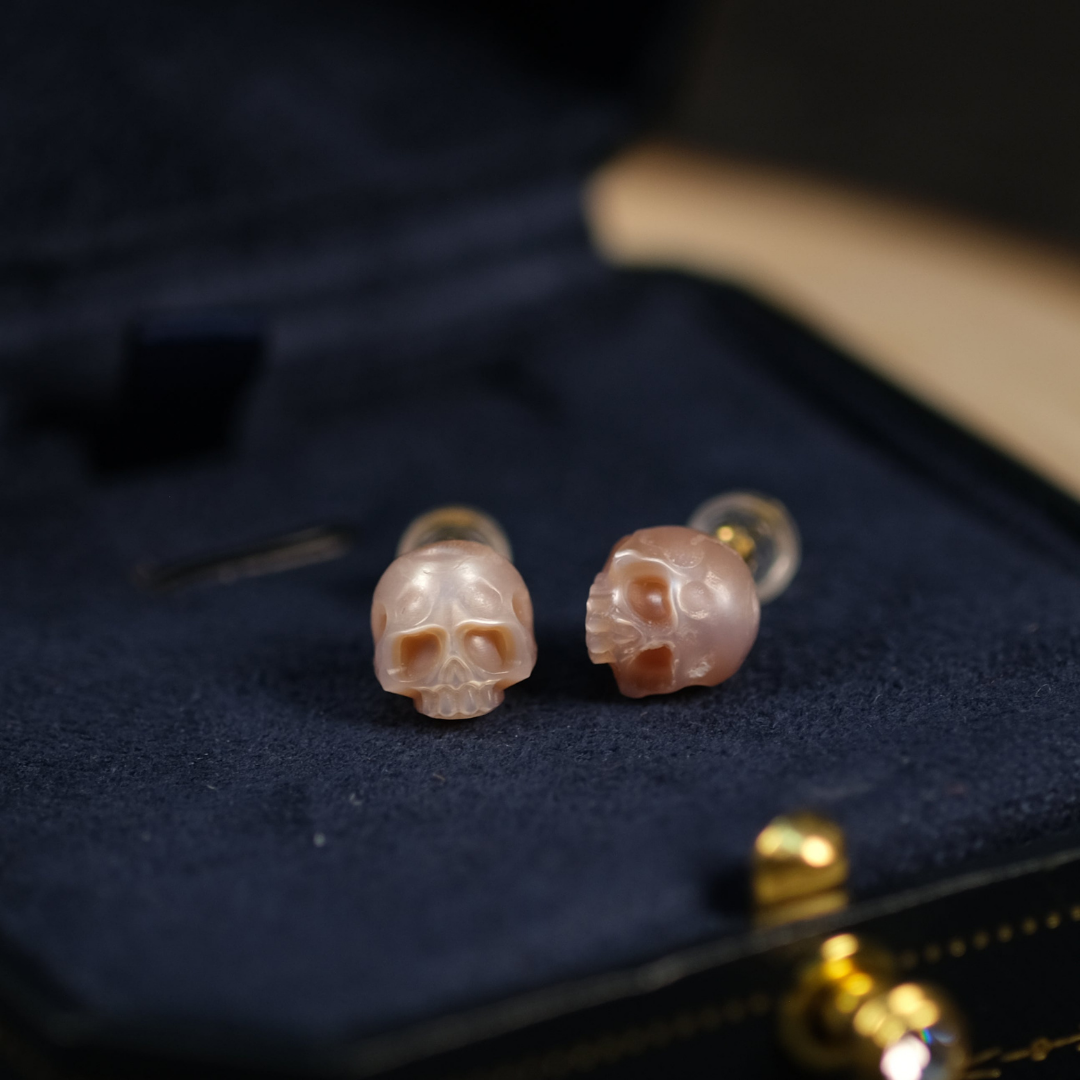 Minimalist Pearl Cranium Stud Earrings™ Skull Accessories  – Understated Gothic Elegance