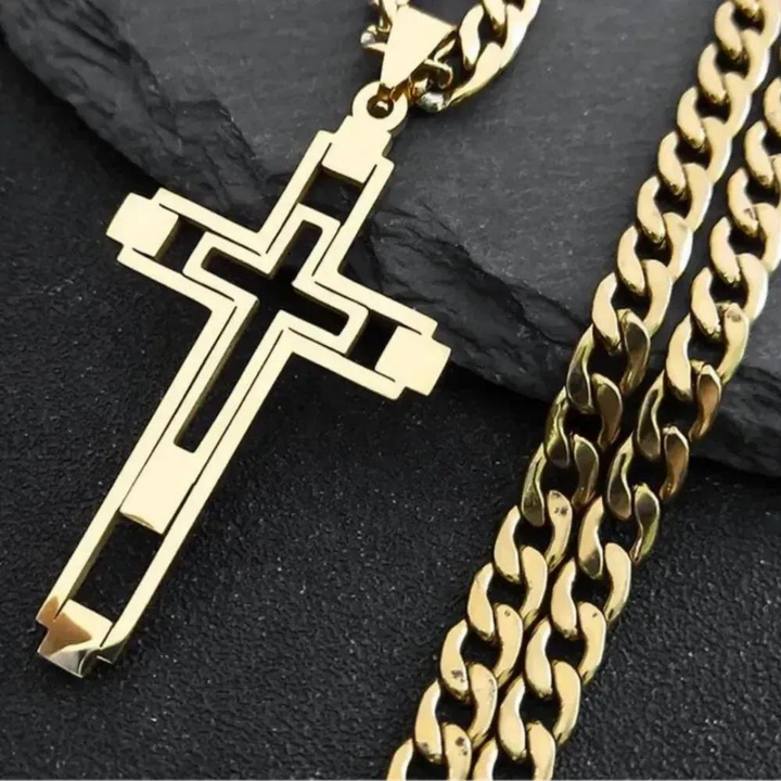 Sky Morris Merced Necklace™ Men Jewelry – Stainless Steel Cutout Cross Pendant Necklace