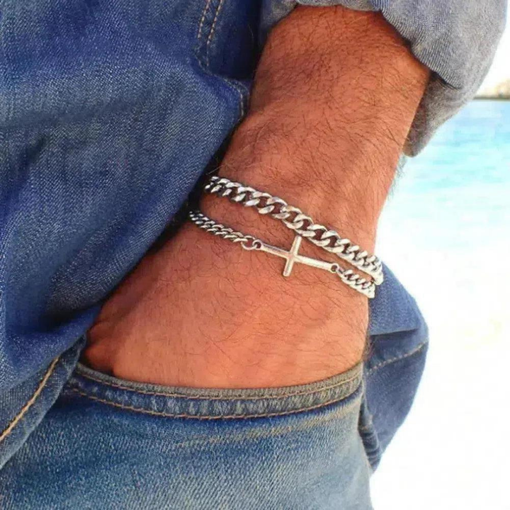 Moon Madrid Kingman Bracelet™ Men Jewelry – Stainless Steel Cross Cuban Chain Bracelet