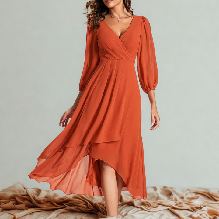 MIA™ – V-Neck Dress with Asymmetric Hem