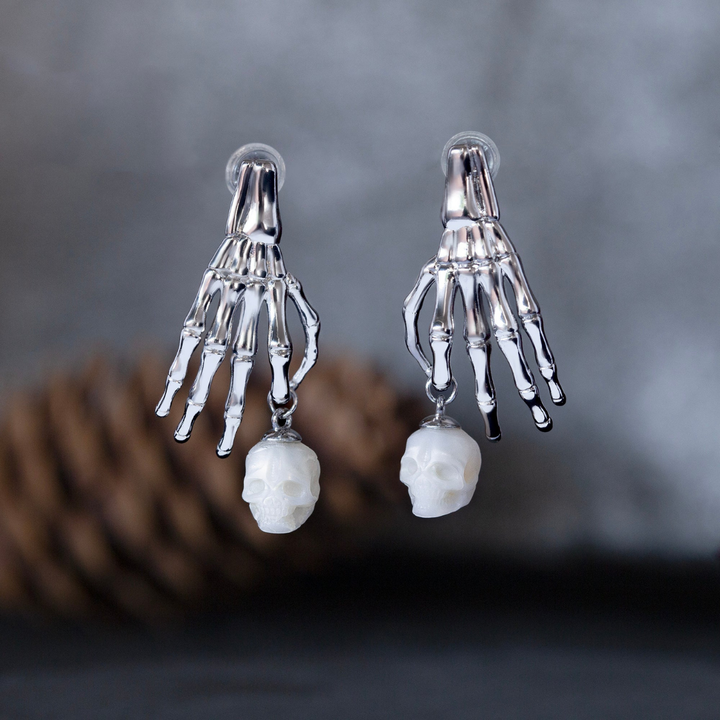 Punk Skeleton Hand Pearl Skull Dangle Earrings™ Skull Accessories  – Gothic Drama in Every Detail