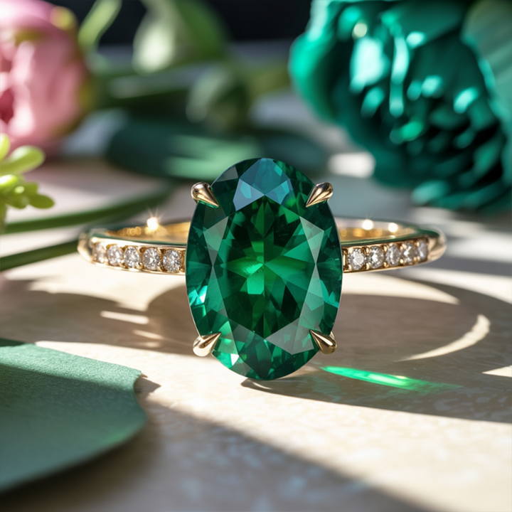 Meadow Whisper Ring™ Colored Gem Stone – Enchanting Green Moissanite Statement Ring