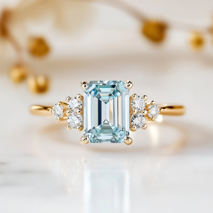 Glass Veil Ring™ Luxury Ring – 1 Carat Moissanite with Cluster Detail in Gold