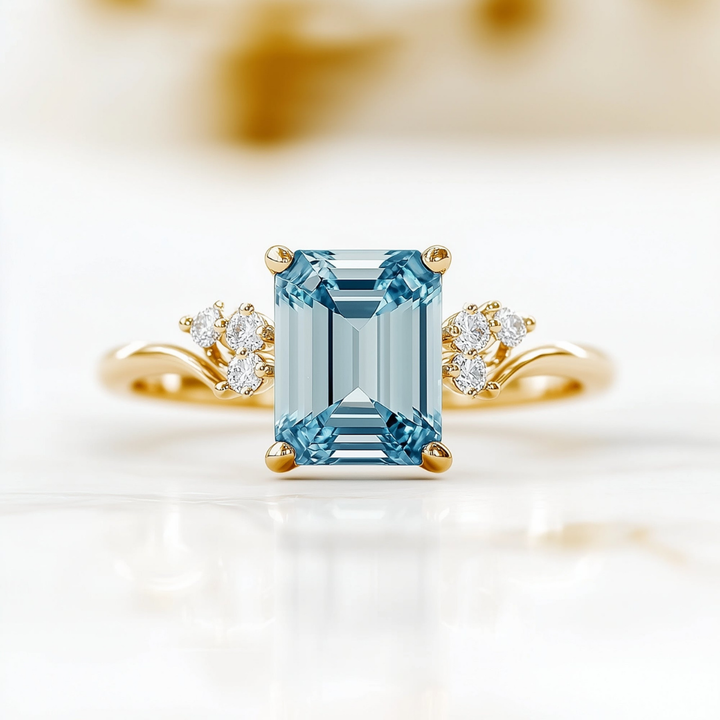 Starlit Tide Ring™ Colored Gem Stone – Oceanic Glow in an Emerald-Cut Dream
