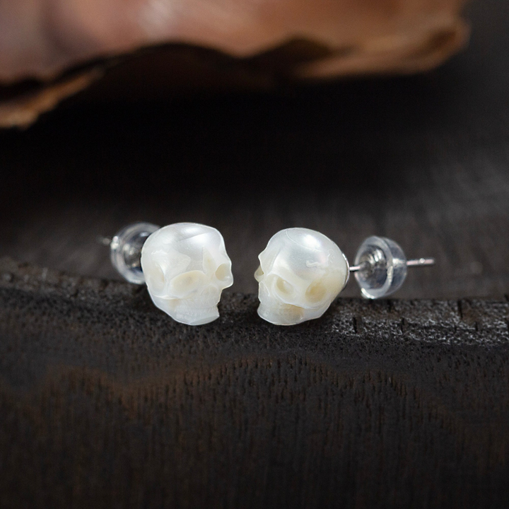 Gothic Mystery Minimalist Pearl Skull Stud Earrings™ Skull Accessories  – Rebel Elegance in Every Detail