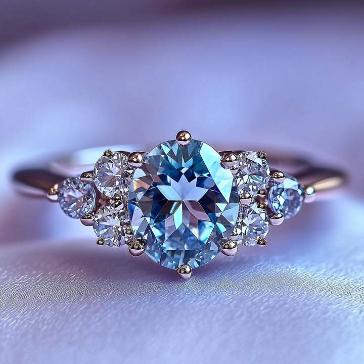 Wave Mist Ring™ Colored Gem Stone – Ocean Grace in a Sparkling Oval Cluster