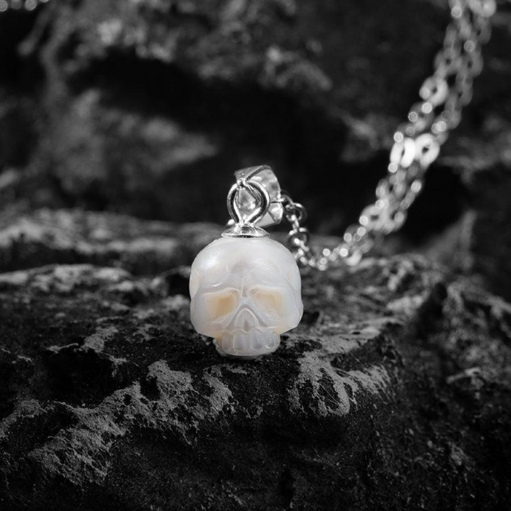 Gothic Minimalist Pearl Cranium Pendant Necklace™ Skull Accessories – Subtle Elegance Meets Symbolic Edge
