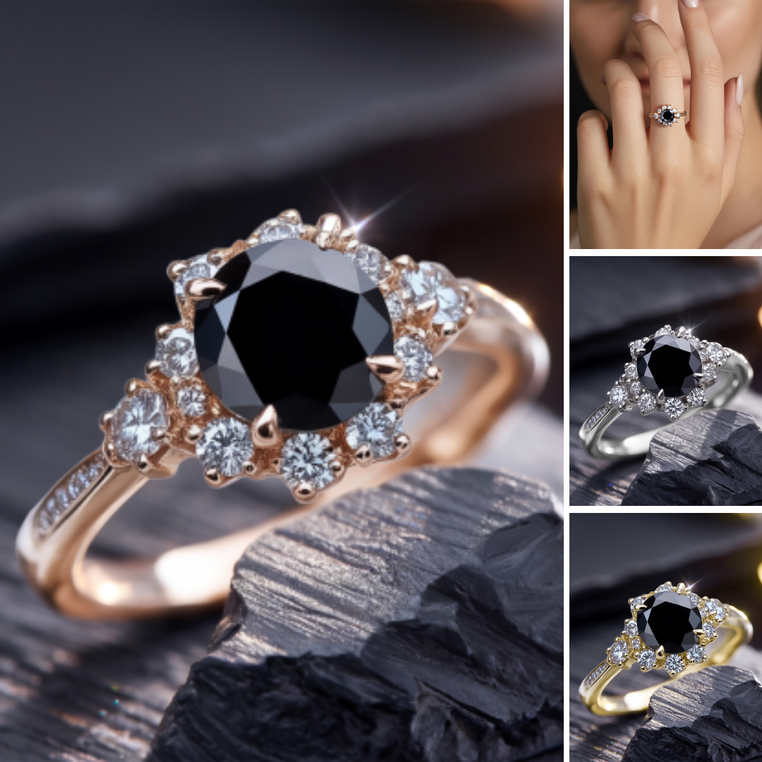 Obsidian Crest Ring™ Colored Gem Stone – Bold Sophistication in a Striking Halo