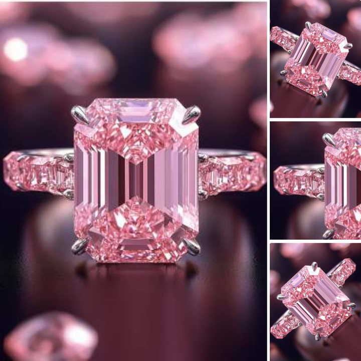 Twilight Petal Ring™ Colored Gem Stone – Bold Elegance in a Blush Emerald-Cut Design