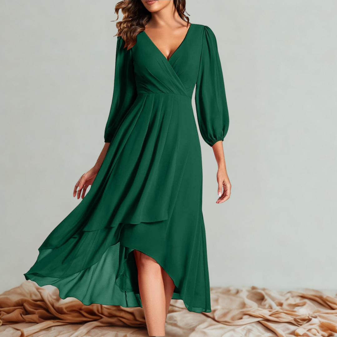 MIA™ – V-Neck Dress with Asymmetric Hem