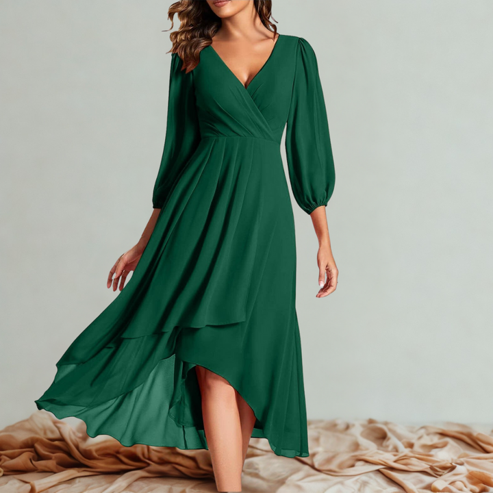 MIA™ – V-Neck Dress with Asymmetric Hem