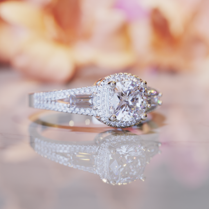 The Helen Ring™ Colored Gem Stone – Regal Radiance in a Cushion Halo Setting