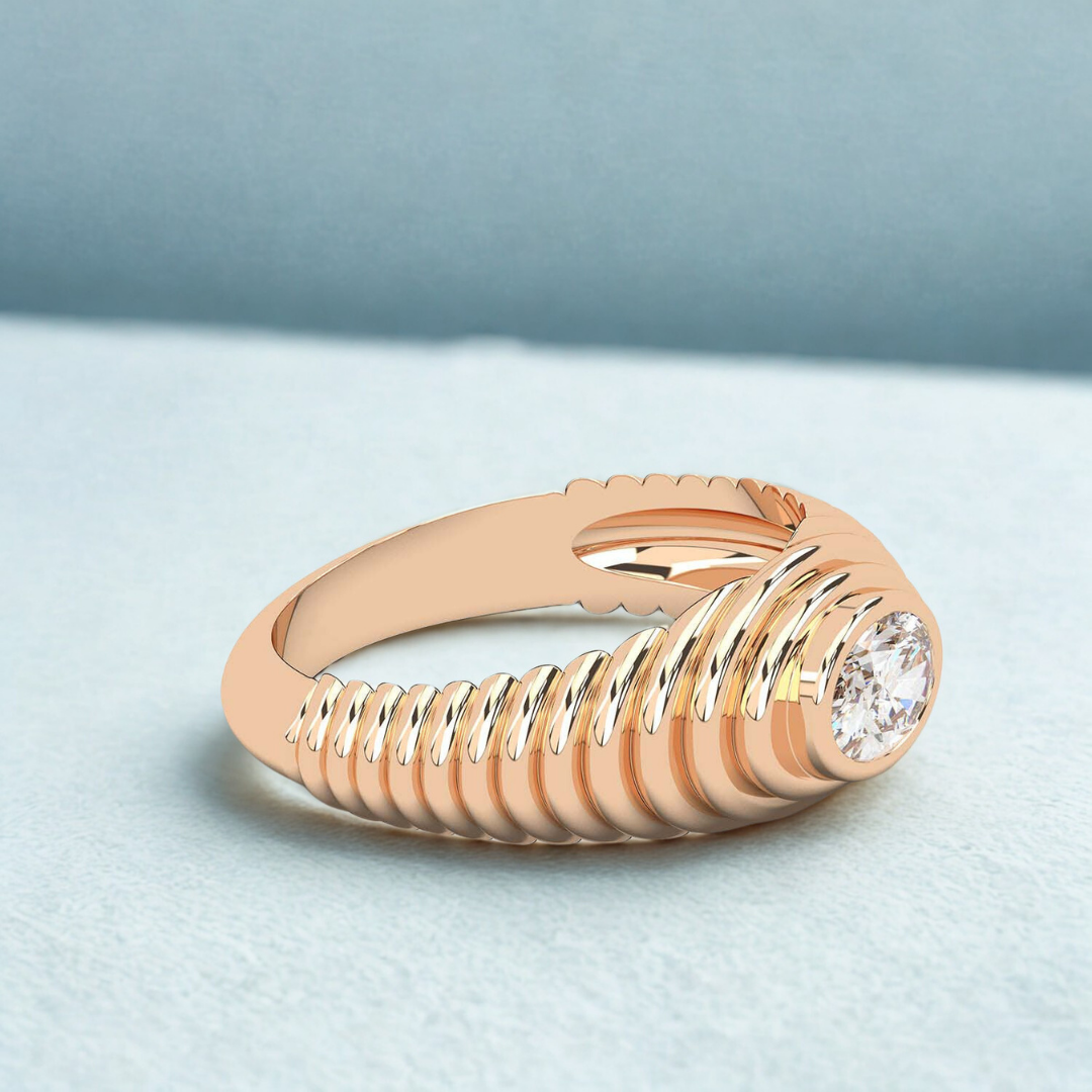 Dome Beveled Ring™ Luxury Ring – Rose Gold Moissanite Minimal Ring