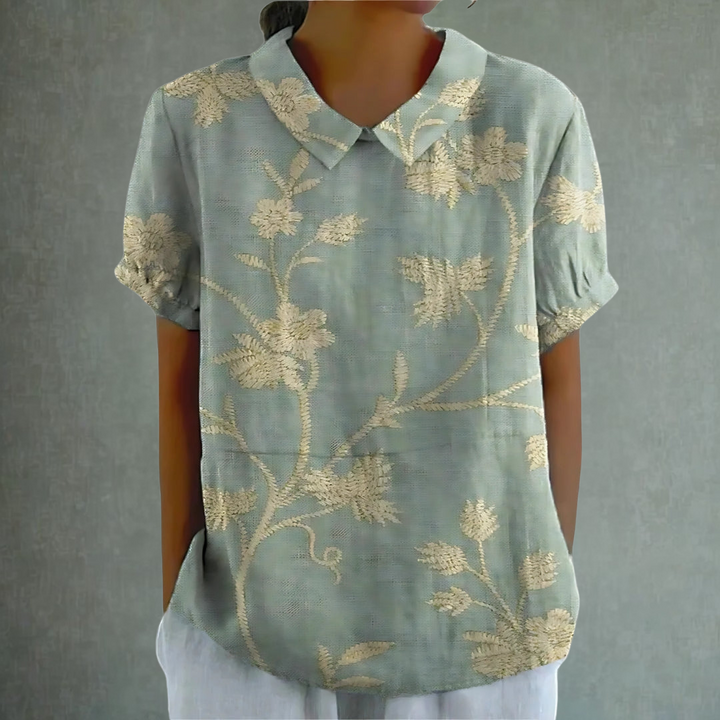 Lina™ – Floral Print Linen Blouse
