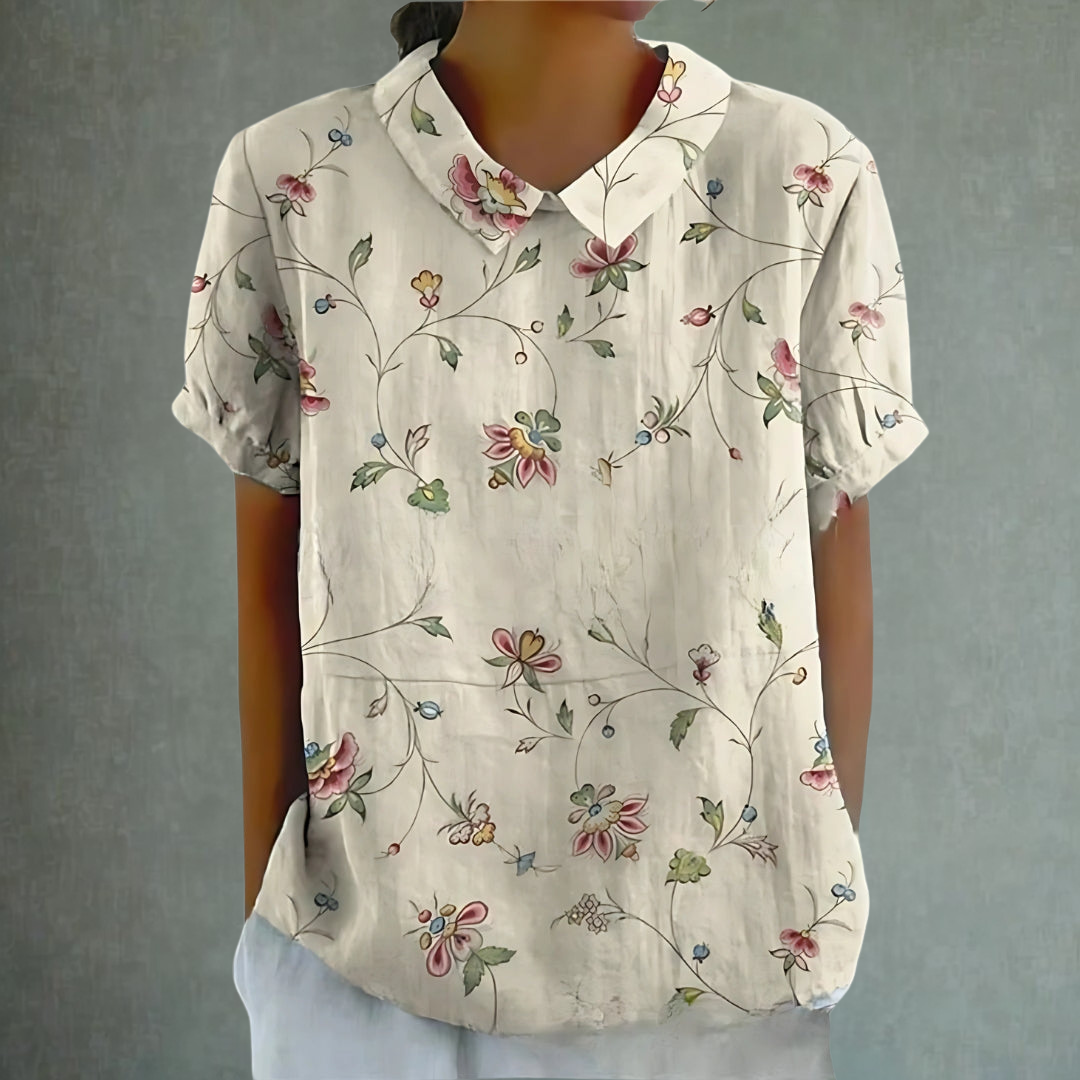 Lina™ – Floral Print Linen Blouse