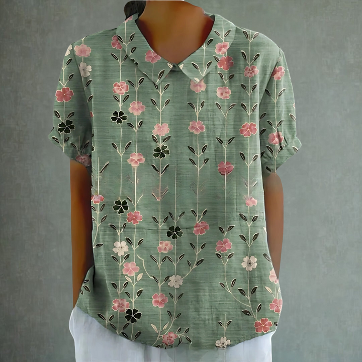 Lina™ – Floral Print Linen Blouse