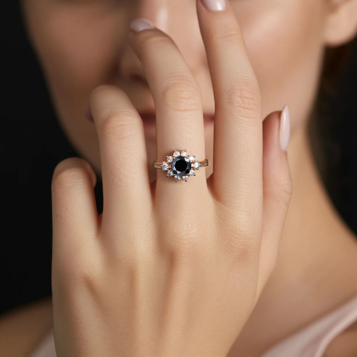 Obsidian Crest Ring™ Colored Gem Stone – Bold Sophistication in a Striking Halo