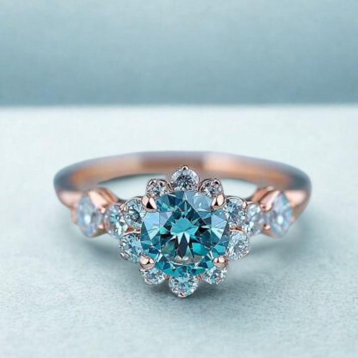 Serene Halo Ring™ Colored Gem Stone – Celestial Glow in a Radiant Blue Halo