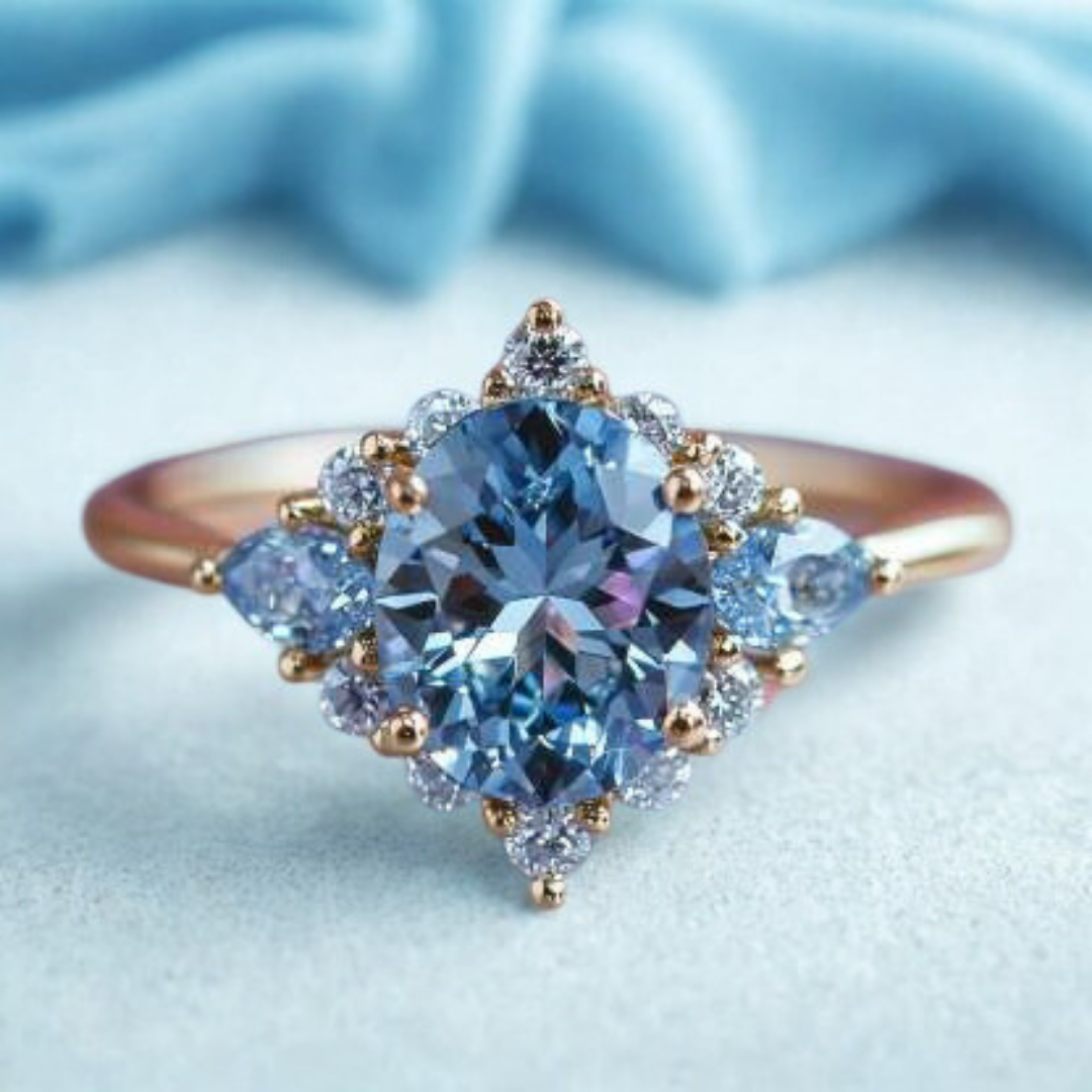 Frosted Blue Ring™ Colored Gem Stone – Regal Radiance in an Icy Blue Halo