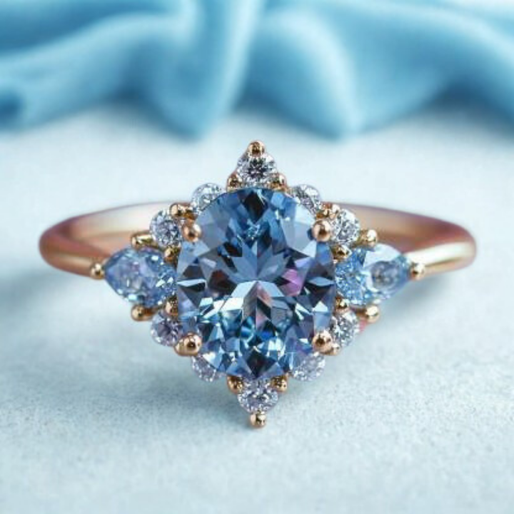 Frosted Blue Ring™ Colored Gem Stone – Regal Radiance in an Icy Blue Halo